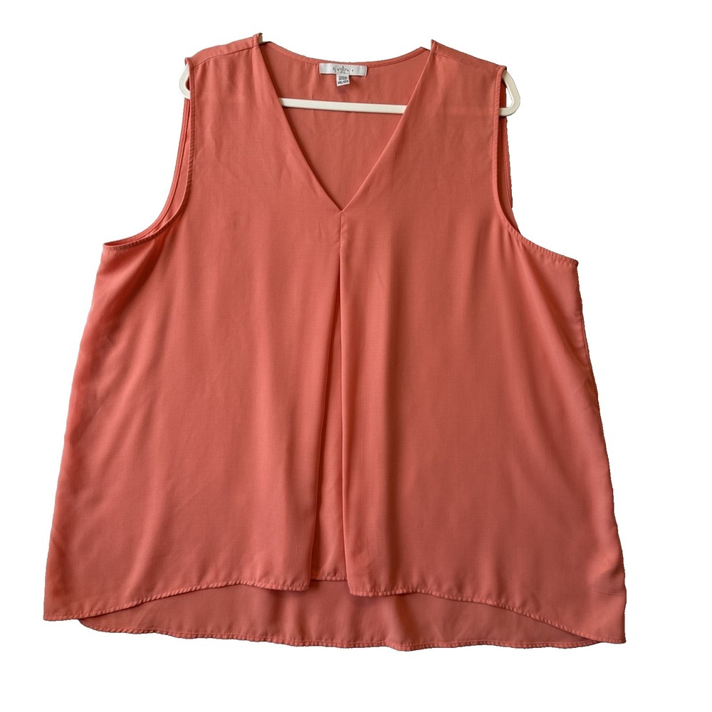 Fever Coral Pink Sleeveless V Neck Pleated Front Blouse Tunic Top XXL Resortwear